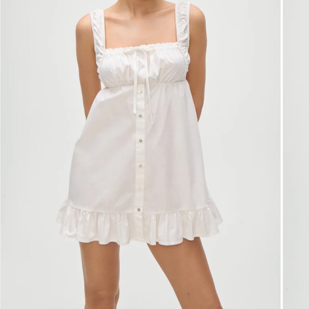 Frankie's Bikinis White Sleeveless Ruffle Mini Dress